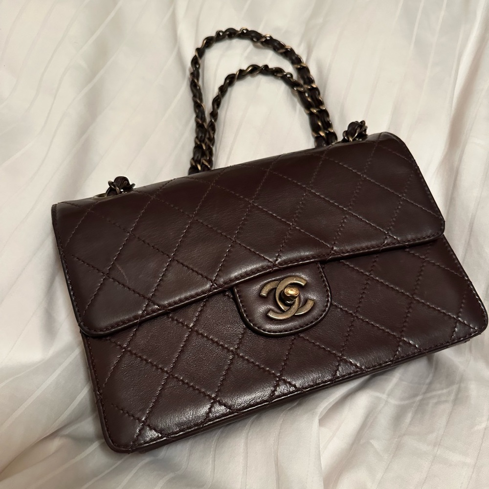 Brown Chanel classic single flap bag